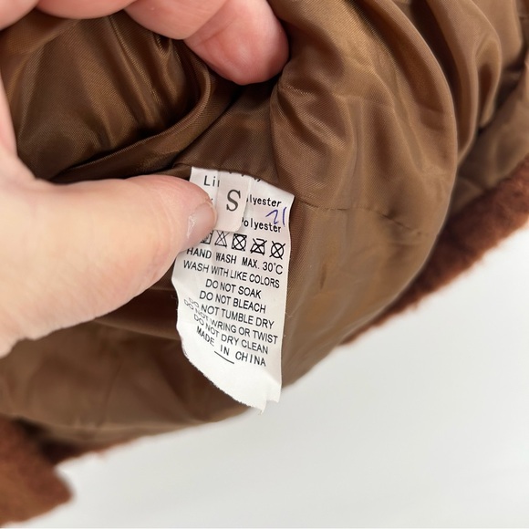 Women's Brown Teddy Coat Vtg Style Polyester Snap Front Pockets Sz Small Retro - Picture 6 of 12